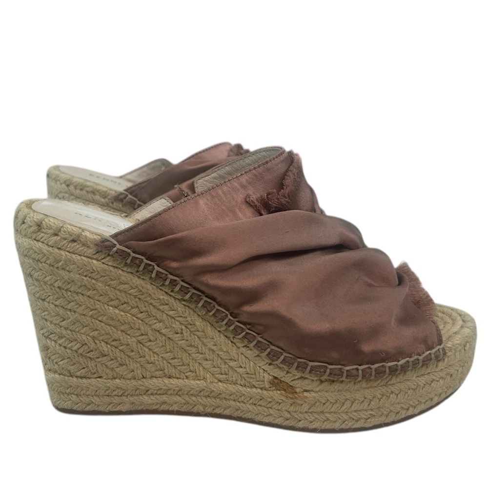 Kenneth Cole Odele 2 Satin Blush Fringe Braided Espadrille Wedge Sandals SZ 7.5